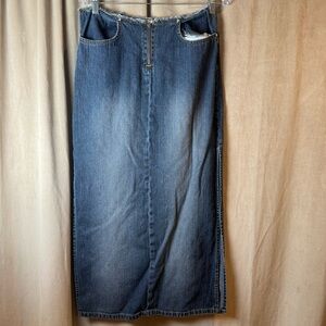 Bubblegum Frayed waist Y2K low rise Blue Denim Apparel Y2K Maxi Stretch Slit